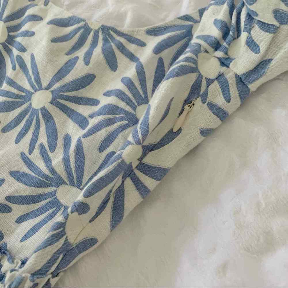New $398 Ralph Lauren 100% Linen Long Floral Maxi Dress White Blue Size 2 - Picture 8 of 12